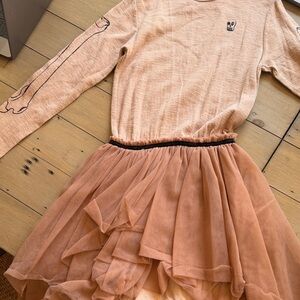 nununu Peach Long-Sleeve Tulle Skirt Dress